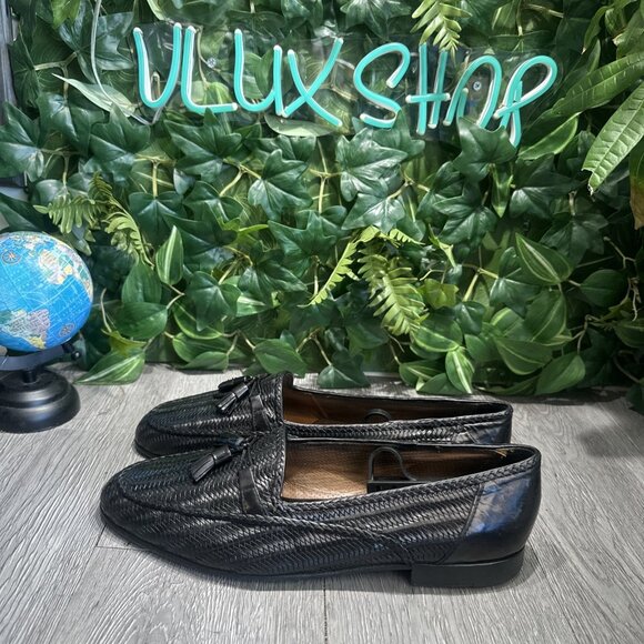 Bally Mens Loafers Tassel dark Black Woven Leather US 11 M - Picture 4 of 11